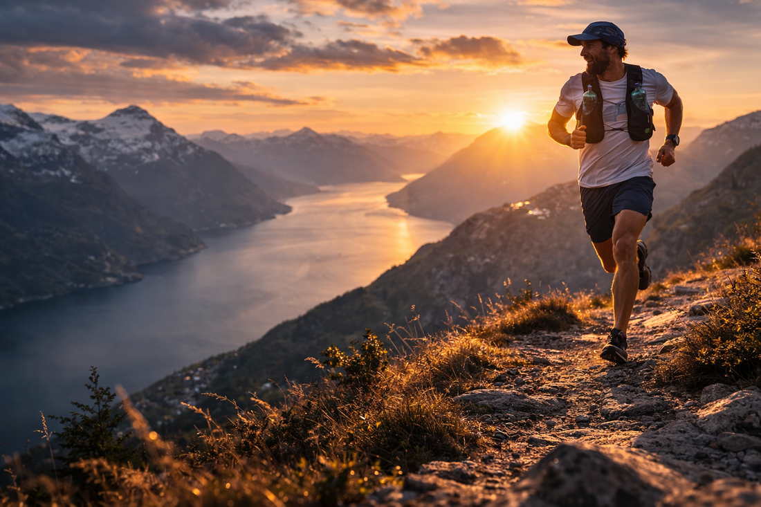 Løper velger riktig løpevest – SolorunX hydration vest med refleks foran og bak for terrengløping