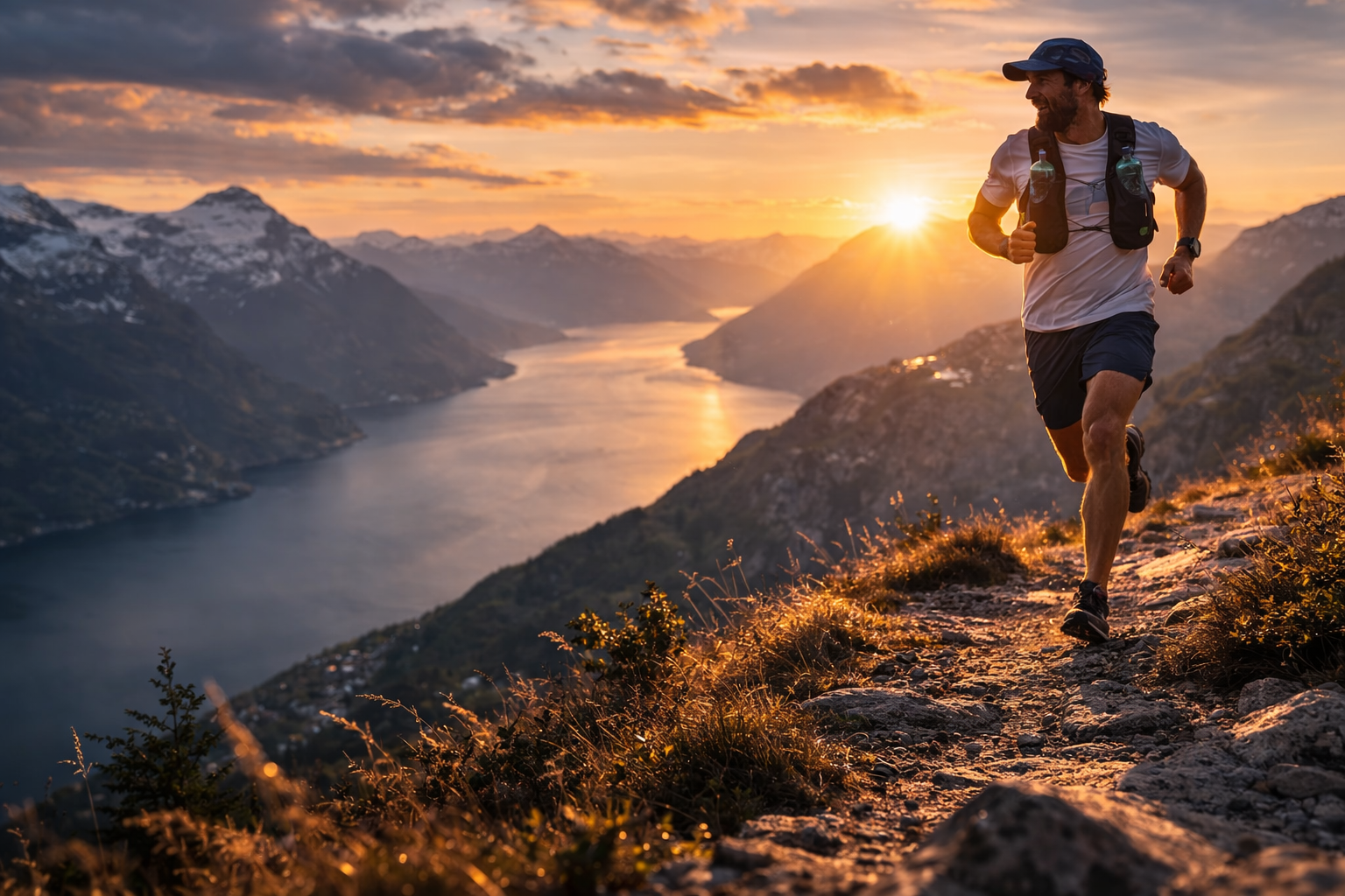Løper velger riktig løpevest – SolorunX hydration vest med refleks foran og bak for terrengløping