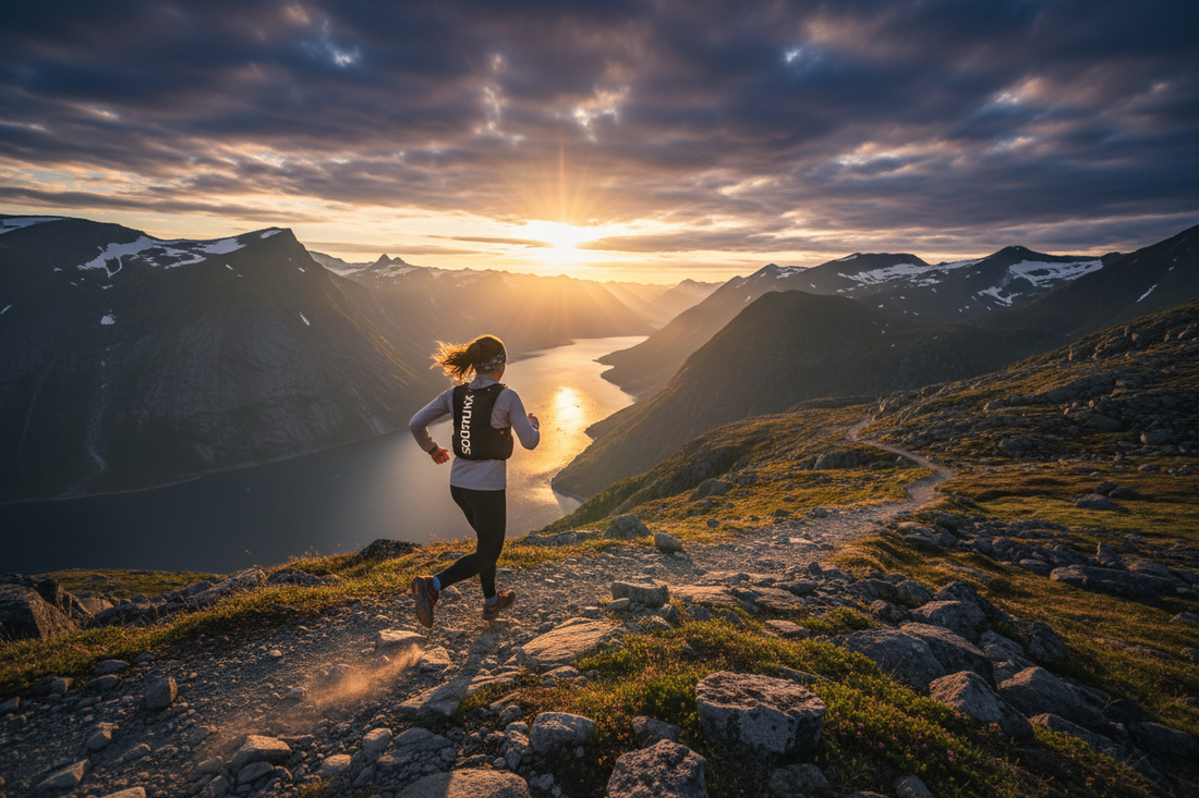 Løpevest med refleks foran og bak – SolorunX hydration vest for trygg nattløping i Norge
