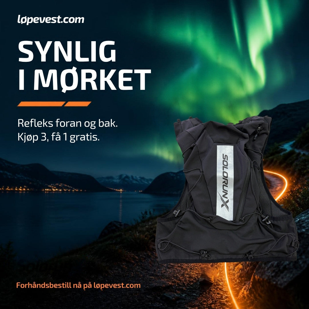 SolorunX løpevest med refleks – synlig i mørket under nordlyset