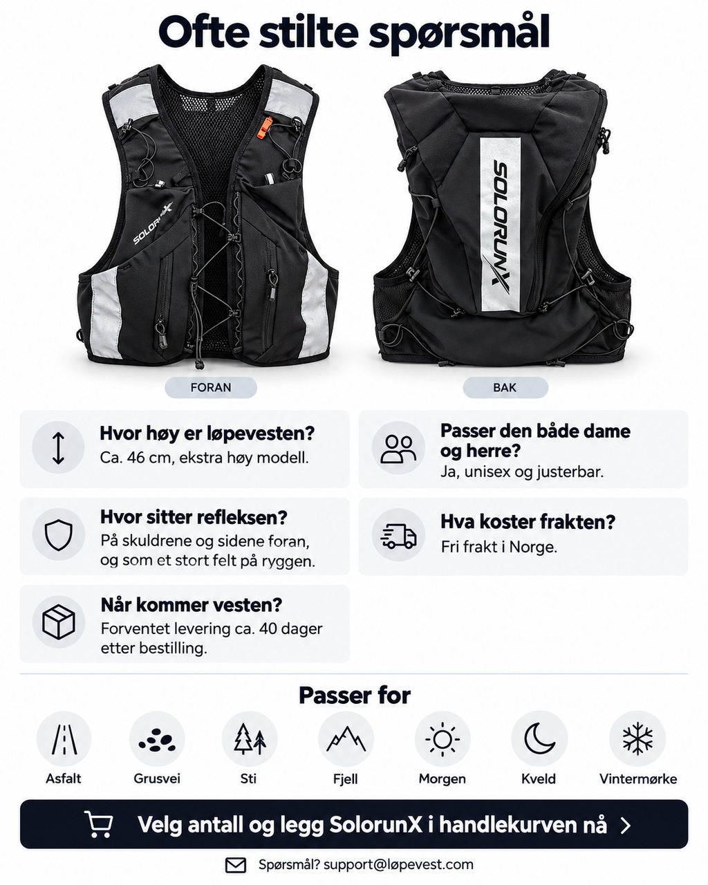 Løpevest med refleks – ekstra høy, for vei og terreng | SolorunX