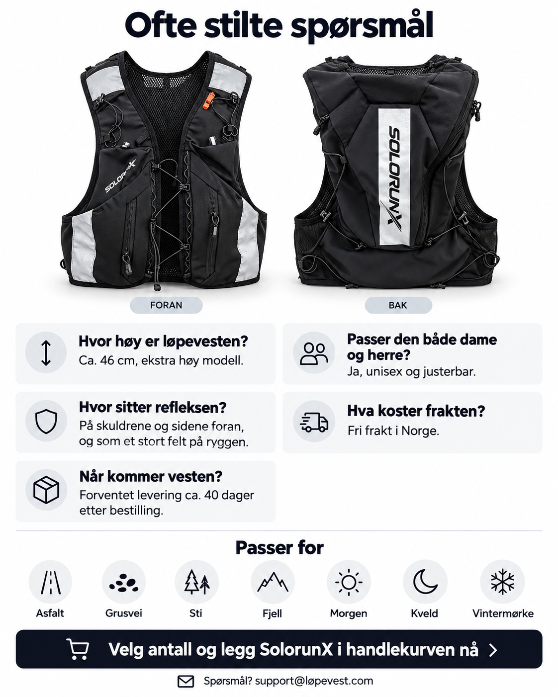 Løpevest med refleks – ekstra høy, for vei og terreng | SolorunX