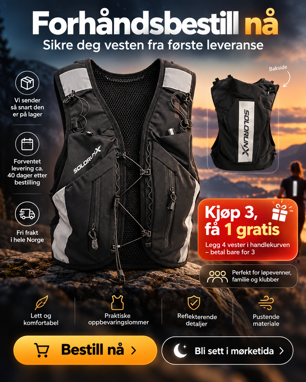 Løpevest med refleks – ekstra høy, for vei og terreng | SolorunX